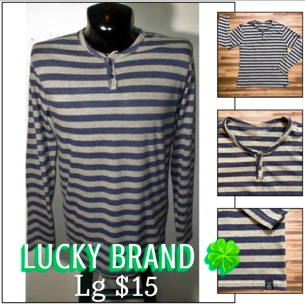 Lucky Brand Notch Neck Long Sleeve Striped Henley.